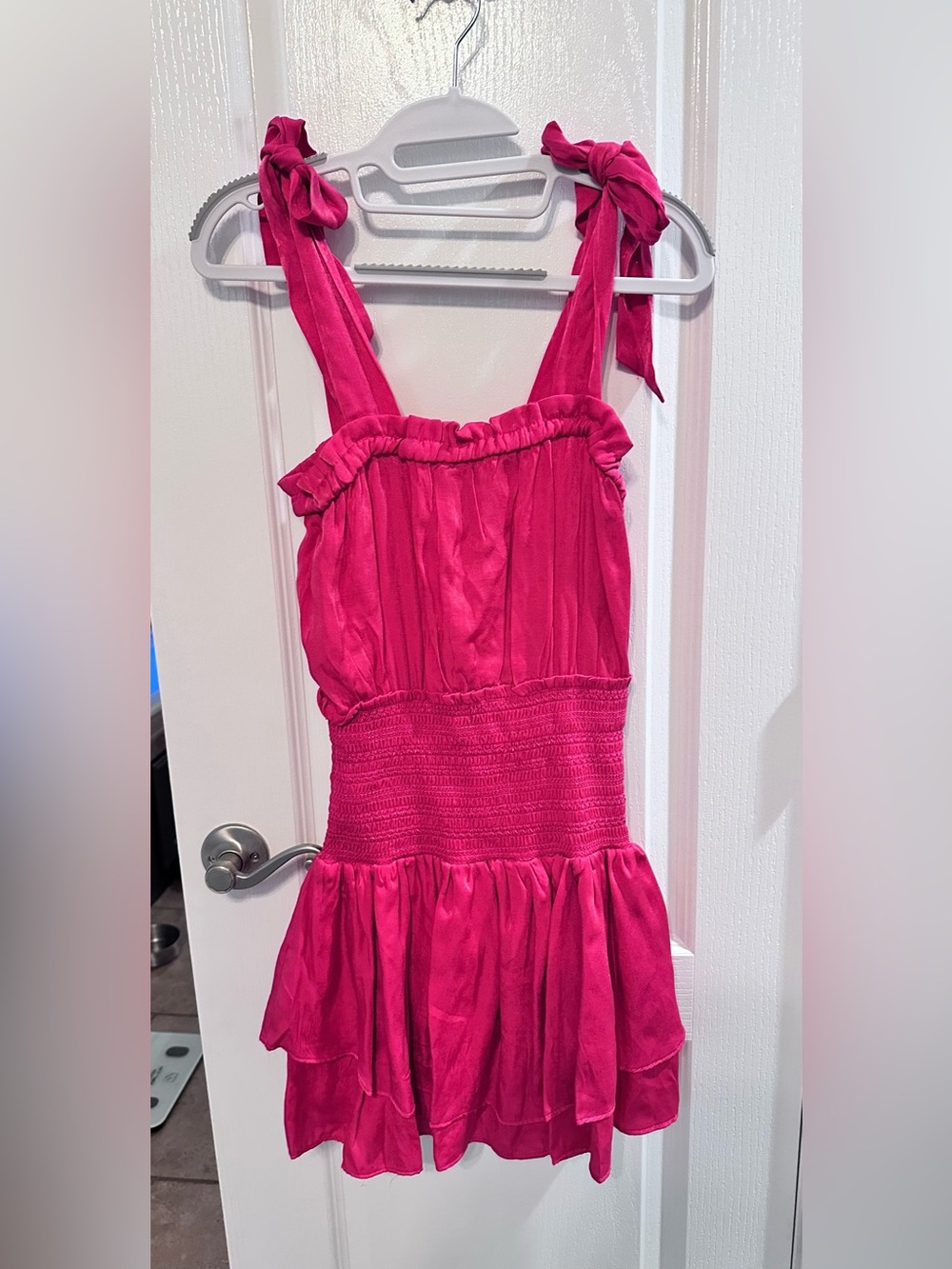 NWT Chelsea & Violet Fuchsia Tie-Shoulder Smocked Waist Romper